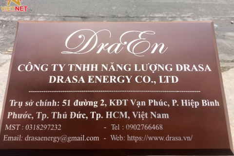 Gia công bảng tên công ty inox ăn mòn Drasa Energy
