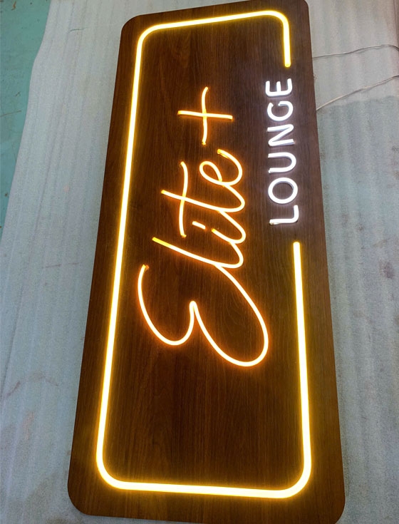 Bảng hiệu gỗ dán led neon Elite 
