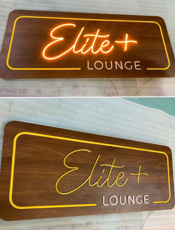 Bảng hiệu gỗ dán led neon Elite 