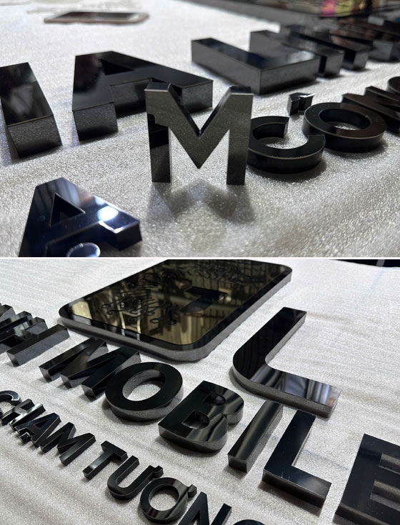 Chữ inox đen gương Gia Linh Mobie