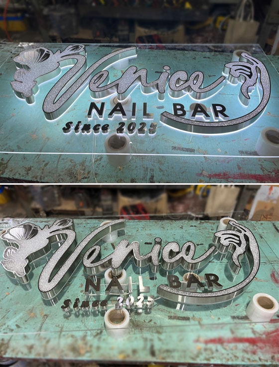 Bảng hiệu chữ nổi mặt acrylic Venice Nail 