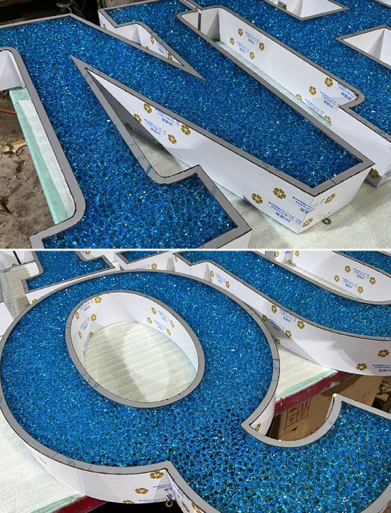 Chữ nổi inox mặt đổ đá Acrylic nhà hàng 